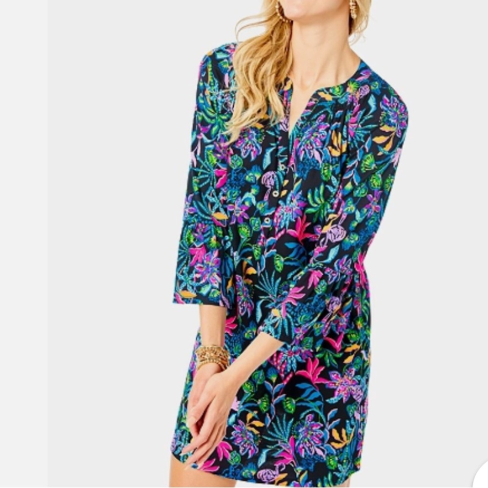 Lilly Pulitzer Norris 3/4 Sleeve Dress Onyx Paradise Glow S - Picture 2 of 10